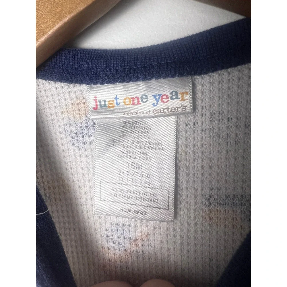 VTG Y2K Just One Year Carter's Sleeper Baby 18M White Construction Waffle Knit